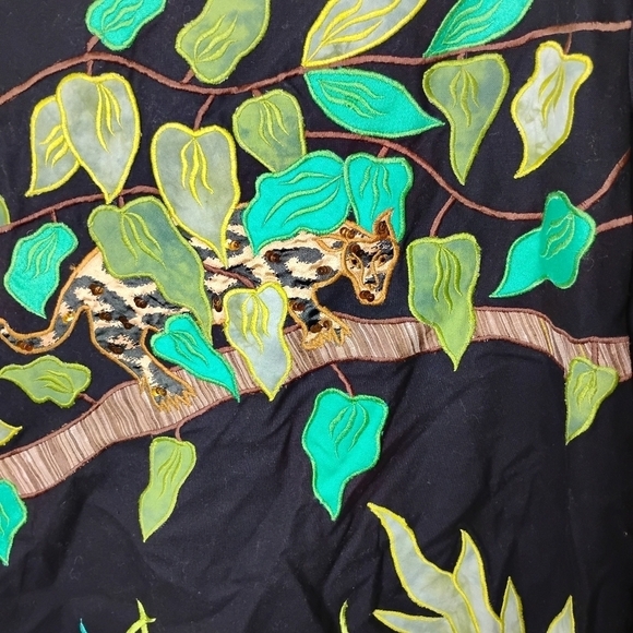 NWT Vintage Allure Embroidered Jungle Scene Jacket L Heathery Black Cotton Artsy - Picture 6 of 9